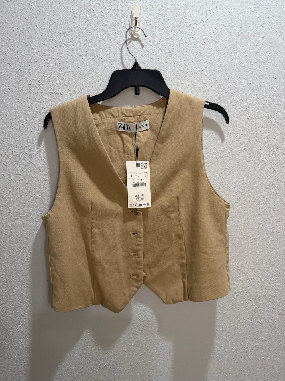 Zara Beige Button-Front V-Neck Vest